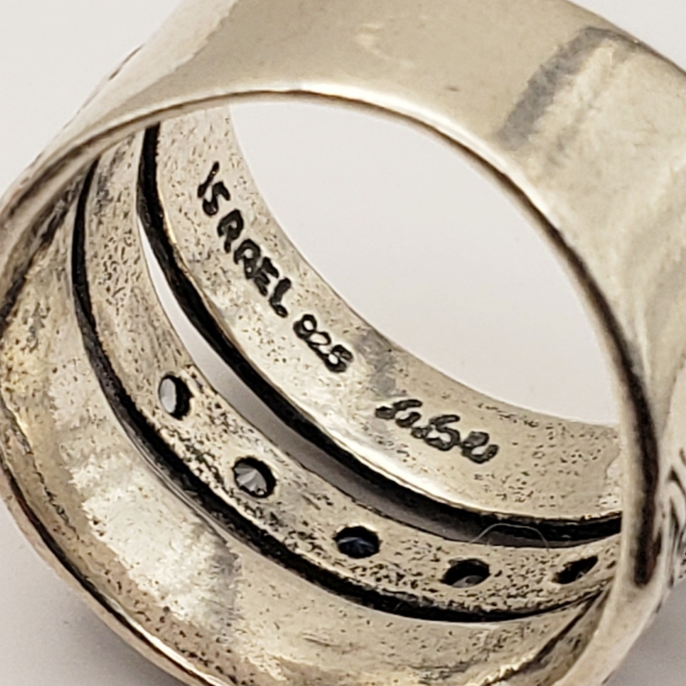 Didae Israel and Artisan 925 Sterling Silver Aqua Accented Wide Band Ring 8.25 - Picture 12 of 14